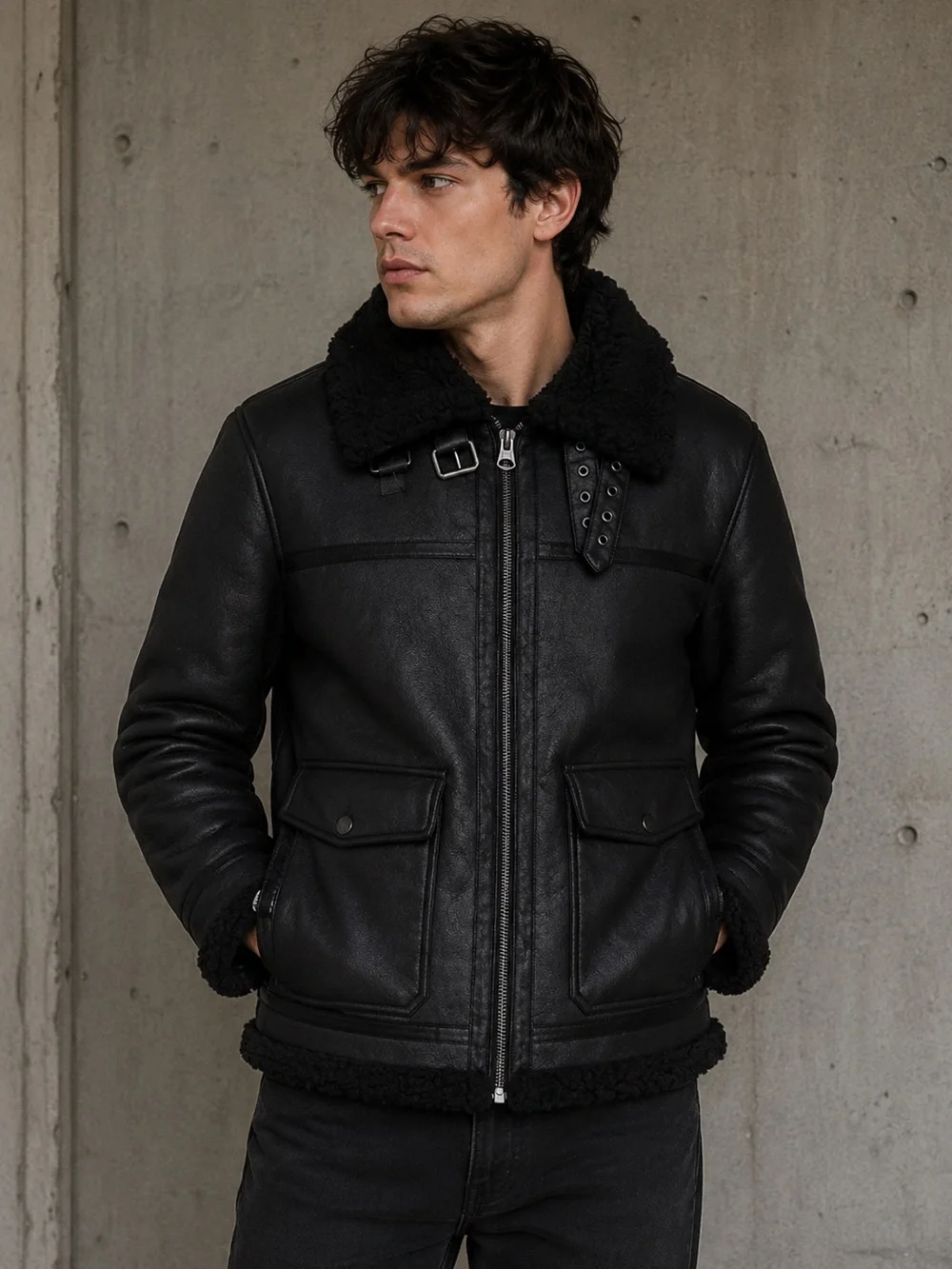 Levi's Black faux Shearling aviator rancher jacket size M
